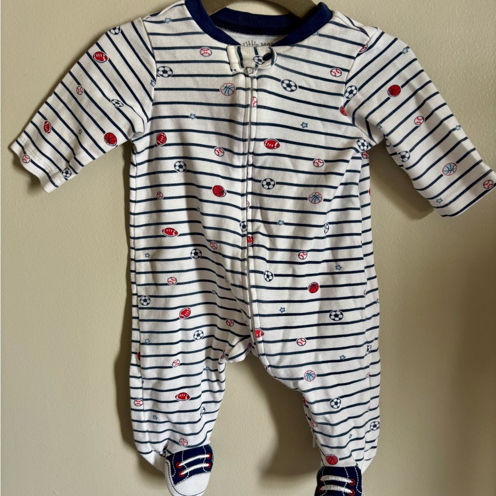 Little Me Navy and White Striped Sports Footie. 3 months